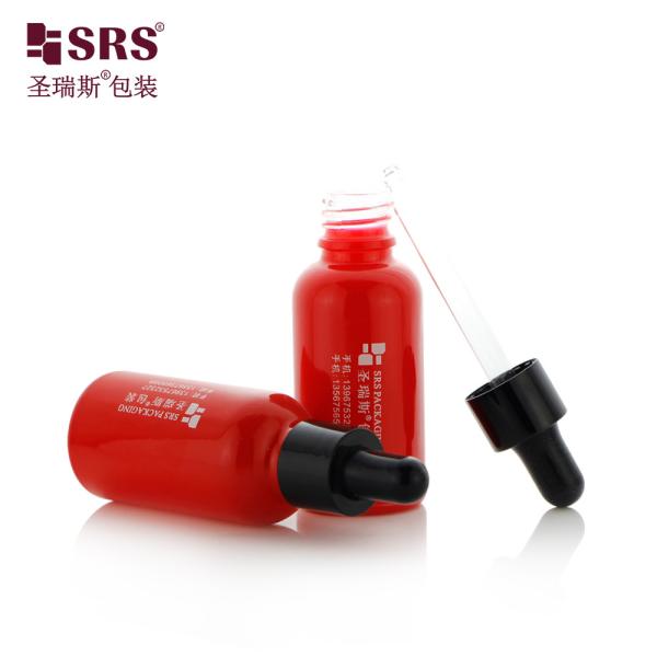 D001-50ml Custom Hot Red Belly Oil Dropper Bottles For Sensitive Belly Care Products With Glossy Black PP Plastic Dropper Top With Glass Pipette