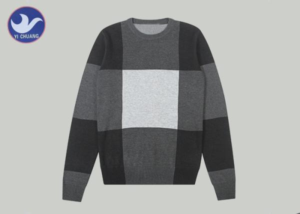 Big Check Men's Knit Pullover Sweater Black And White Casual Knitted Clothes