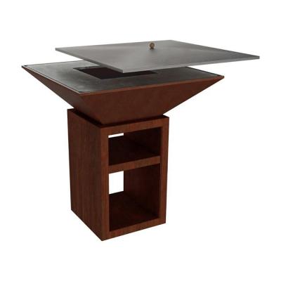 A madeira do carvão vegetal ateou fogo à grade de aço do ASSADO de Corten com Ash Tray Outdoor Cooking