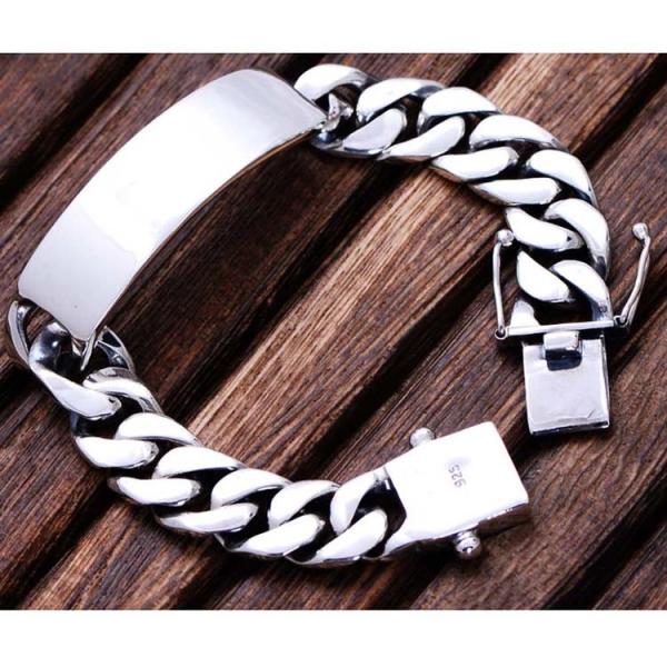 Men Heavy Sterling Silver Chunky Chain Link ID Bracelet (056607)