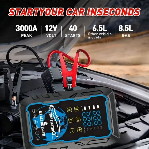12V Car Portable Jump Starter Multi Function With Air Compressor Emergency Power Bank