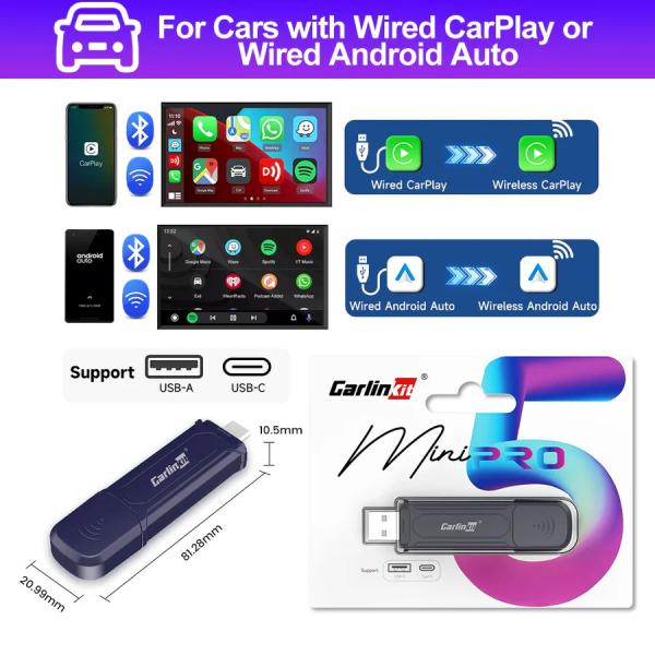 Wired To Wireless Adapter Carplay And Android Auto  Mini SE Pro Automatic Connection Dongle