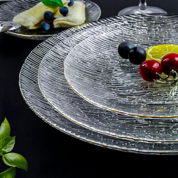 4mm Thick Texture Transparent Glass Plate Cutlery Set