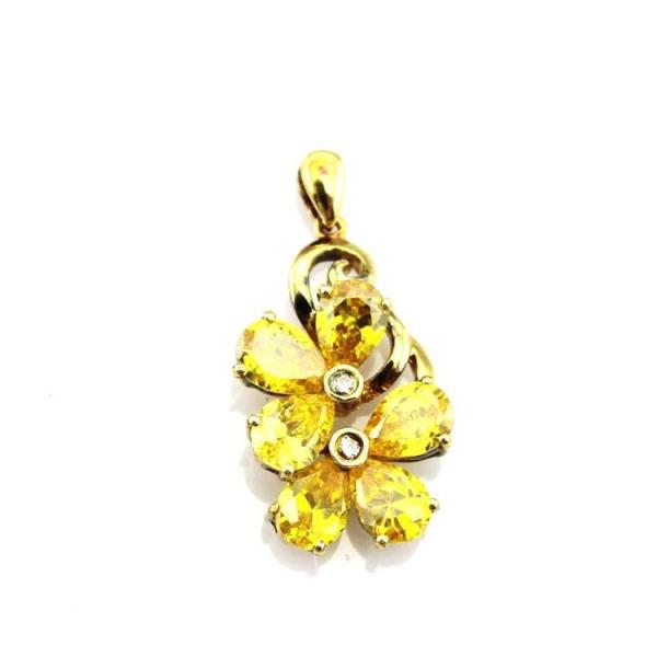 18K Gold Plated Sterling Silver Jewelry Yellow Cubic Zircon Flower Pendant  ( P39)