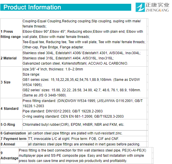 Pipeline Inox Press Fittings Female Elbow Equal Shape With Wall Plate
