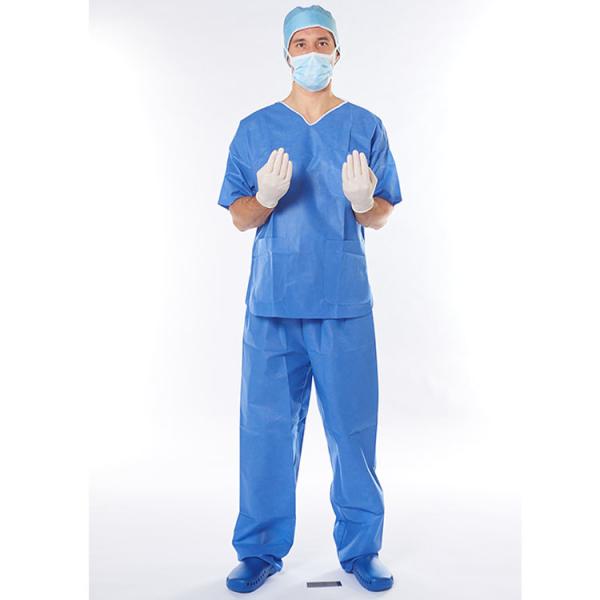 Hospital V Neck Blue Unisex Uniform Disposable Scrub Suit Set Blue Scrub Suit with Elastic Waist