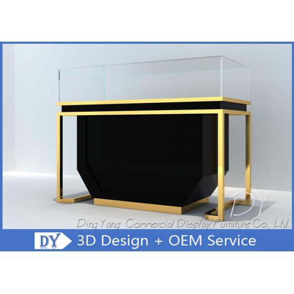 Matte Black Wood Stain Steel Jewellery Counter Display With Lights