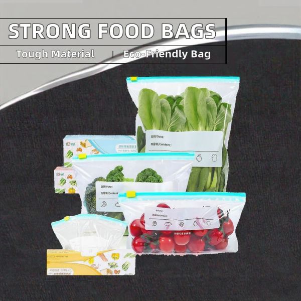 Custom Multi-Size Fresh Food Storage Bags - Resealable Reusable Pouches for Fruits/Vegetables with Date & Content Label