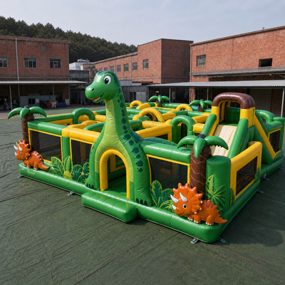 Commercial Dinosaur Exploration Inflatable Maze with Jungle Obstacles Multiple Entrances and Safety Walls