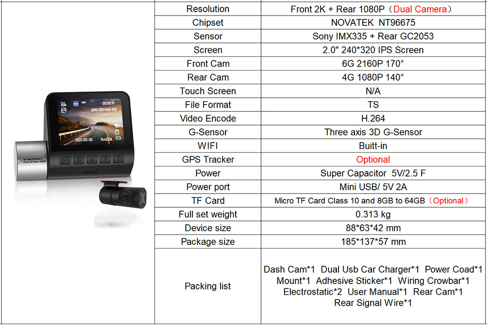 Автомобильный черный ящик LCD 4K GPS Dash Cam с видеомагнитофоном WIFI GPS