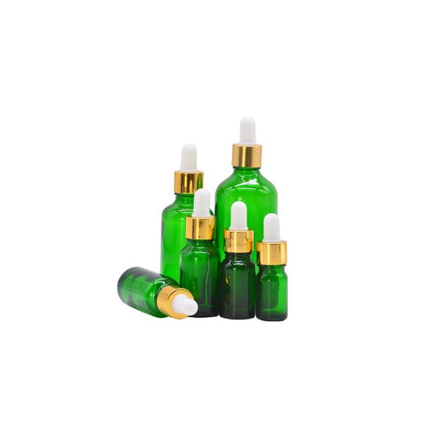 50ml green Glass Oil Bottles With Gold ALuminum dropper
