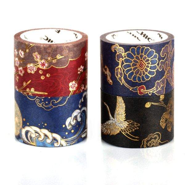 High Quality Custom Gold for Washi Tape Stickers Water Activated Adhesive 10mm Width 5m Length Flower Handbook Acrylic Stickers