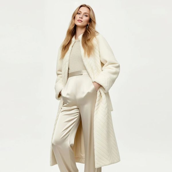 Eco Faux Fur Belt Fur Coat Women Faux Cruelty Free Winter Wear Fuzzy Coat Women'S