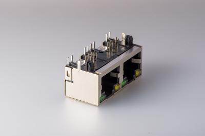 Shielded RJ45 Modular Jack RJ45 Magjack 8P8C 2 Port  With LED Gold Plated