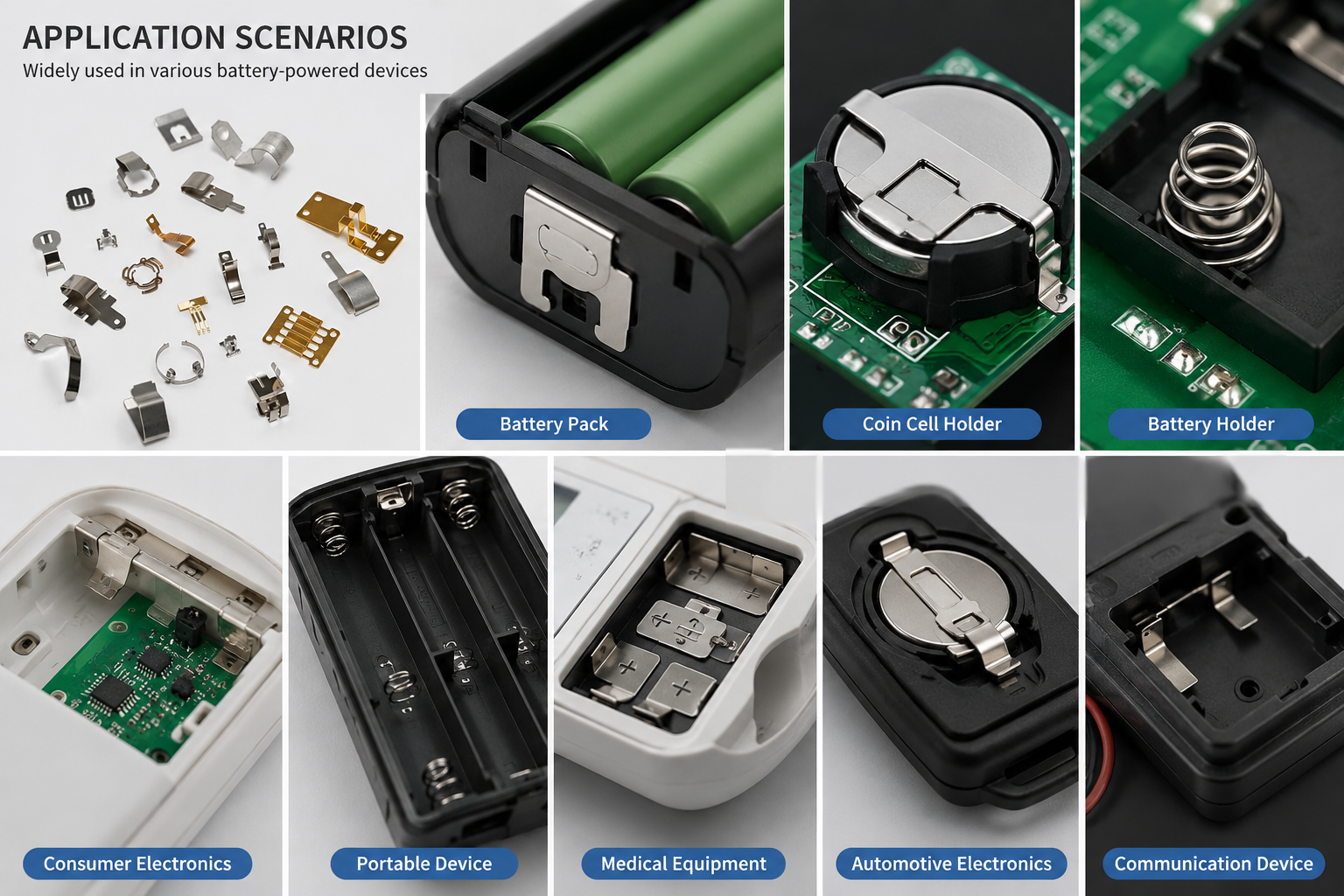 OEM Custom Battery Contacts Precision Metal Stamping Gold Plating Nickel  Plated Copper Battery Terminals