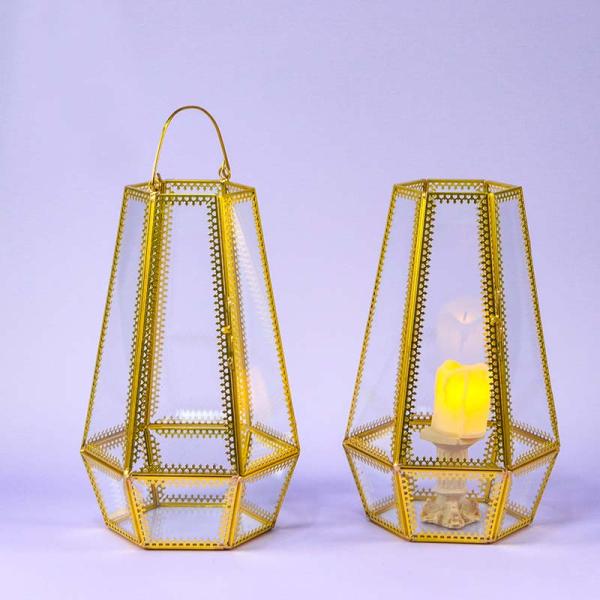 Hexagon portable glass wind lamp handle Europe decoration creative home glass greenhouse glass craft wind lamp