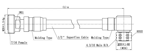 7/16 женщин DIN - соединительный кабель 4.3-10 мужчин 1/2» Superflex RF коаксиальный