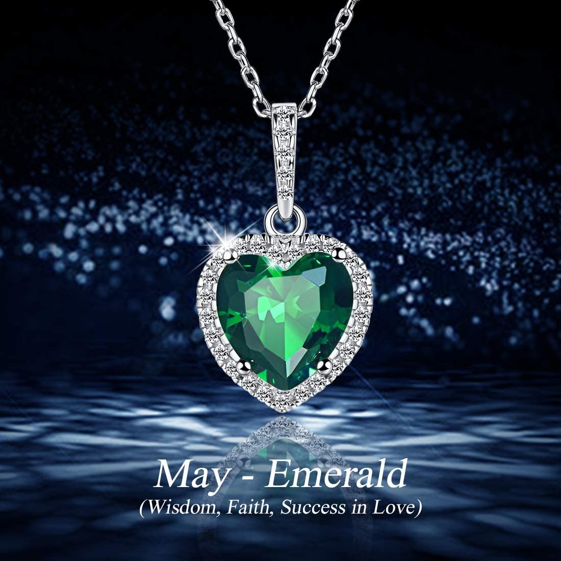 Стерлинговое серебряное ожерелье шкентеля сердца шикарные серебряные 925 сымитировало изумрудное ожерелье Birthstone
