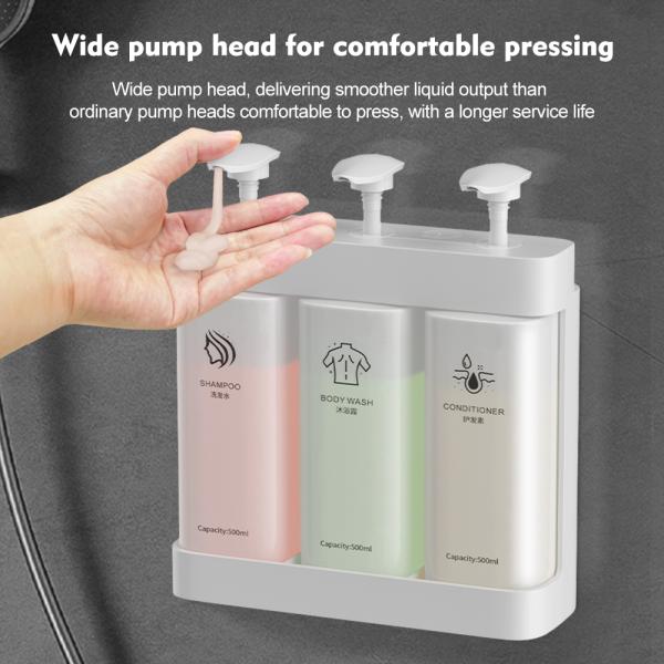 Multi Function Triple Wall Mounted Pump Soap Dispenser Refillable 500ml*3 Capacity