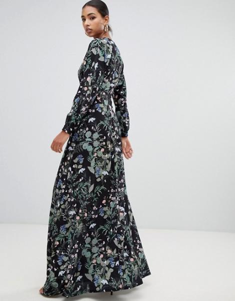 custom made hot sale tie waist maxi dress with side split in dark floral