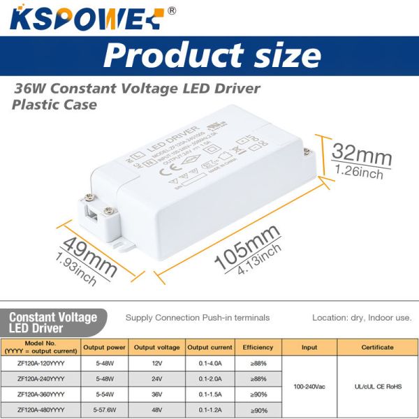 36W IP20 Plastic LED Driver Constant Voltage for Indoor Lighting Applications