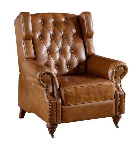 Vintage High Back Brown Leather Recliner Chair High Density Foam / Sponge