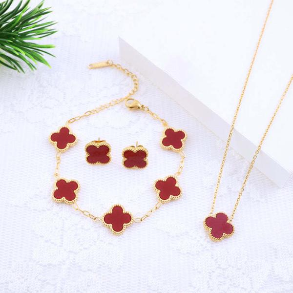 Stainless Steel Gold Plated Anti-Tarnish Clover Jewelry Set For Girls & Women