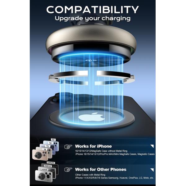 Soporte de carga inalámbrica de automóvil magnético personalizable con iluminación del cielo estrellado y disipación rápida de calor para automóviles