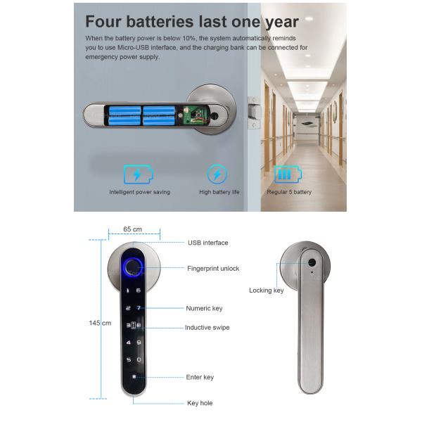 Легкая установка Tuya App Дверный замок Биометрический Bluetooth отпечаток пальца Прикосновение для дома