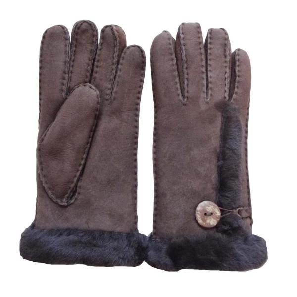 Women soft fashion double face fur lined leather gloves ladies lamb fur gloves with button