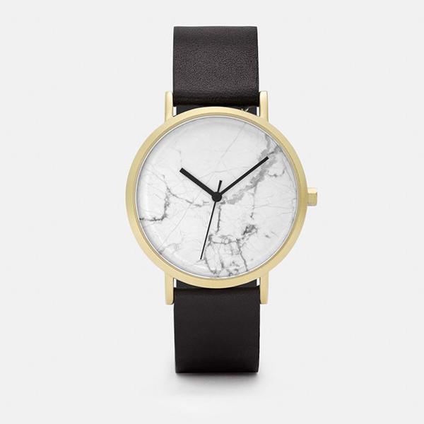 Gold Coated Marble Face Watch Women'S Stainless Steel 316L Case