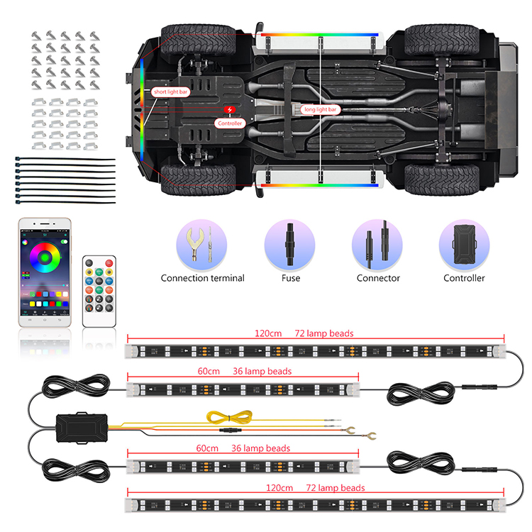 Свет атмосферы системы Underbody автомобилей СИД прокладок RGB ритма музыки управлением ПРИЛОЖЕНИЯ гибкий