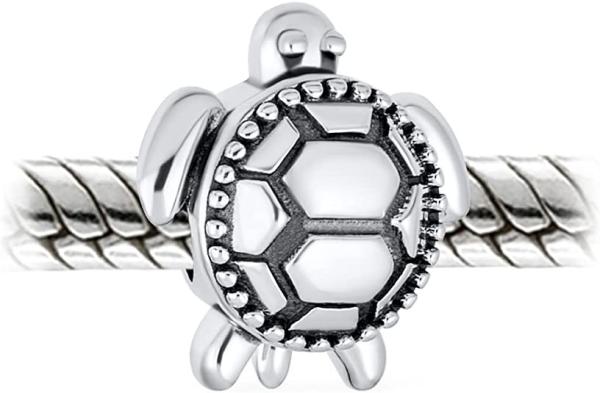 Sea Turtle  Drop Charm Bead  with Crystals crafted in Sterling Silver For Flawless Finish