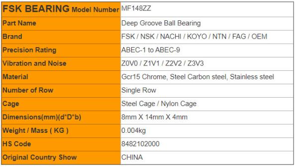 Miniature MF148ZZ Flange Deep Groove Ball Bearing for Hardware Tool 8mm X 14mm X 4mm