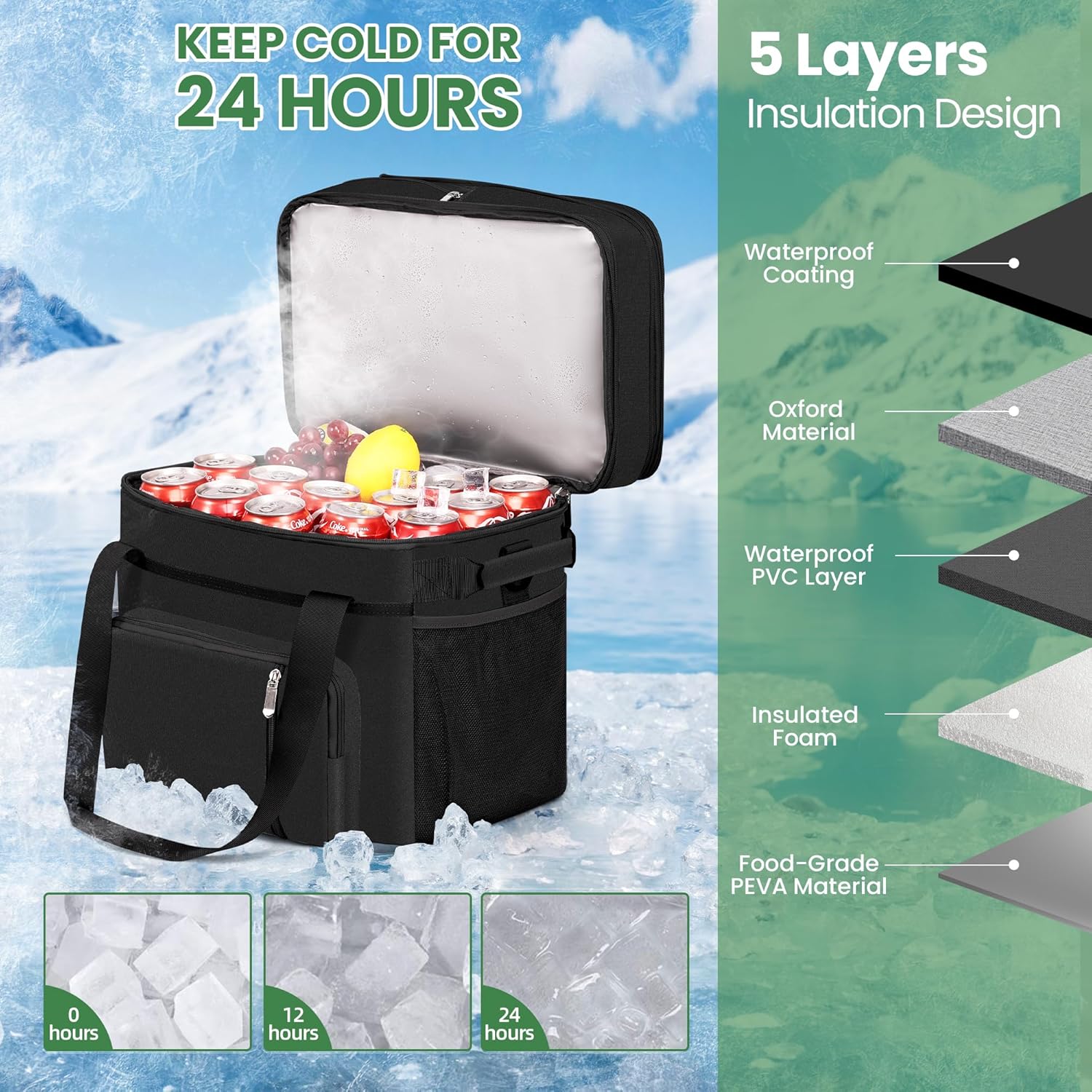 Cooler Bag Double Deck - 60 Can Leakproof Insulated Portable Soft Lunch Cooler, Extra Large Expandable Ice Chest Cooler for Beach, Picnic, Camping, Shopping