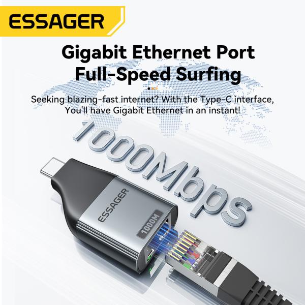 ESSAGER ES-OTG22シリーズ C型 USB Cからイーサネット アダプター 100 1000 Mbps