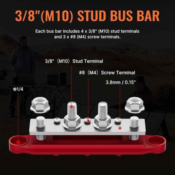 250A 12V 3/8 4 Stud Power Distribution Block For Auto / Marine Battery