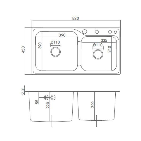 AG5519 SUS304 под шаром формы прямоугольника встречной кухонной раковины двойным