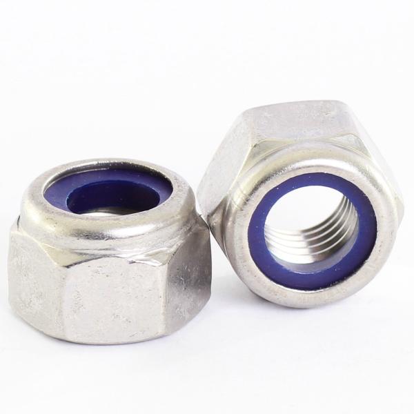Acier au carbone bleu blanc galvanisé hexagonal auto-verrouillage écrous zinc plaqué DIN985 DIN982