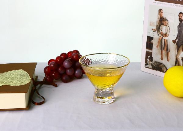 Hammered Texture Hand Blown Gold Rim Martini Glasses , Stemless 5 Ounce Martini Glasses