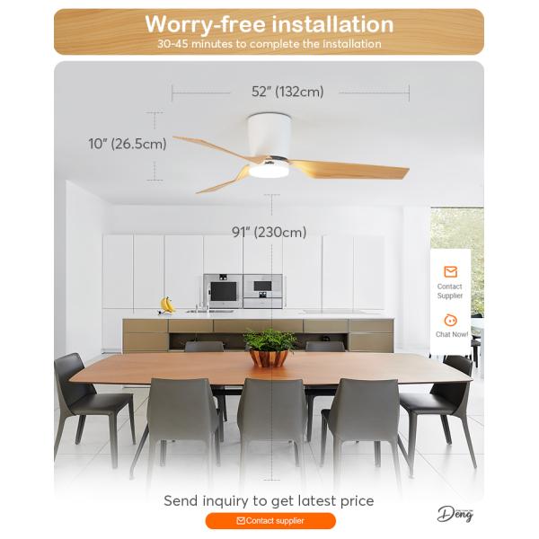 Ventilador de teto LED remoto de 52 polegadas com motor de luz de 3 cores dimmável Tipo DC cobre puro