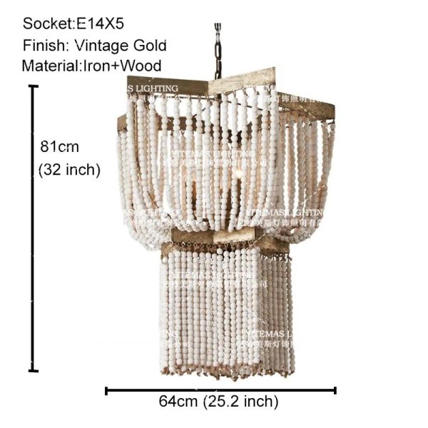 Gold Chandelier Wooden Beaded Lighting Fixture Fringe Hanging Light Silas Chandelier (WH-AP-652)