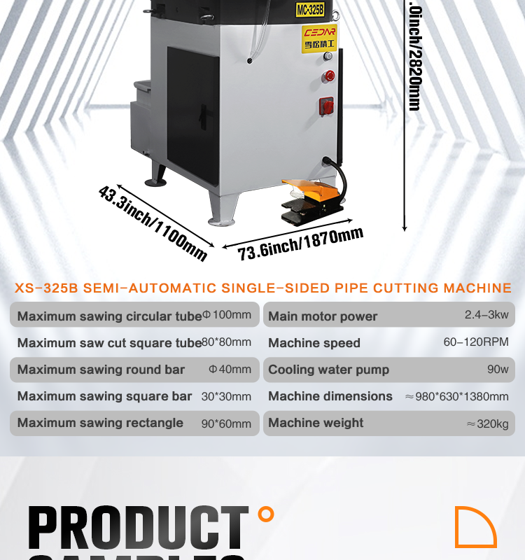 325B Semi Automatic Pipe Cutting Machine Pneumatic Circular Saw Cutter Metal Pipe Cutter