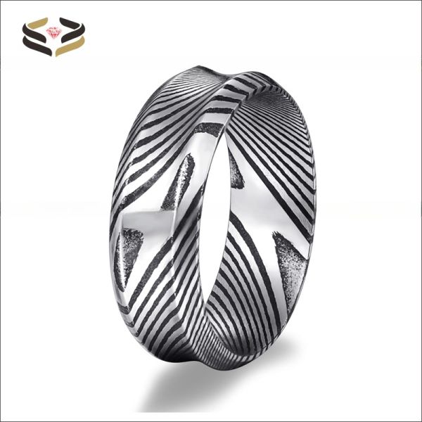Black 8mm Damascus Steel Wedding Band Custom Made for Men and Women Invisible Setting Included Children's Gender Neutral