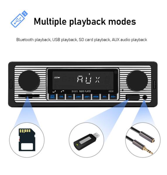 1 Din Plastic Car MP3 Radio with BT Handsfree FM/SD Power Protection AUX USB Multimedia Player WAV Audio Format Voice Broadcast