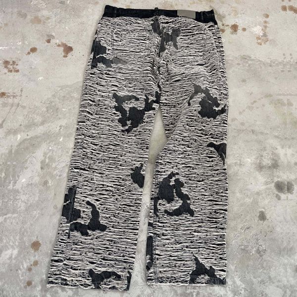 Hip Hop High Quality Cut Raw Edge Stacked Sweat Denim Jeans Pants Men Manufacturer Custom Distressed Baggy Sweatpants Jeans