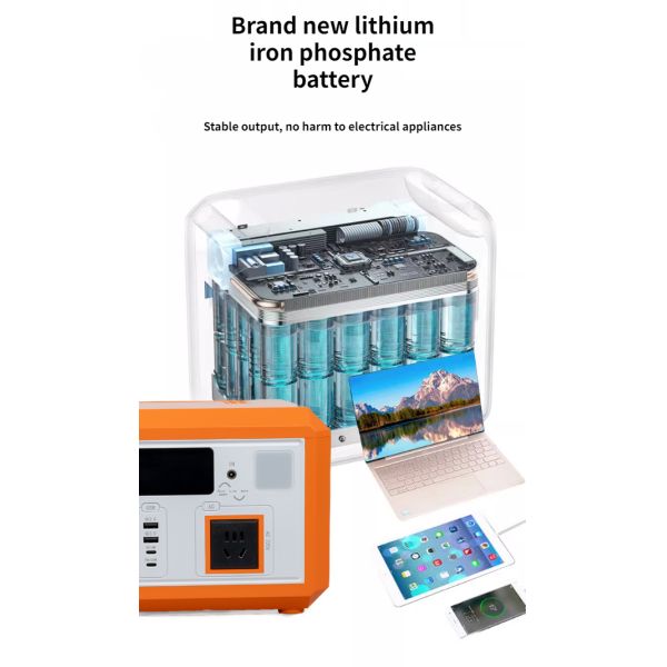 600W Portable Power Station with Lithium Iron Phosphate Battery and Pure Sine Wave AC Output