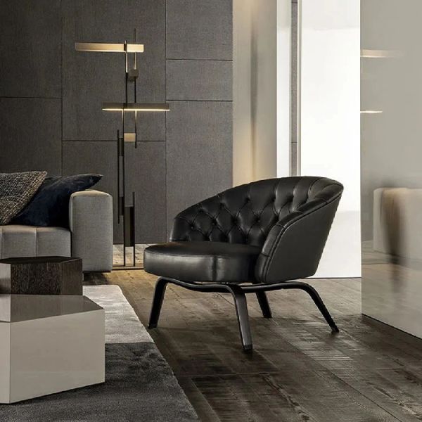 Mail Packing Modern Leather Lounge Chair with Solid Wood Leg and Chesterfield Back Accent Armrest Living Room Sofa Chair