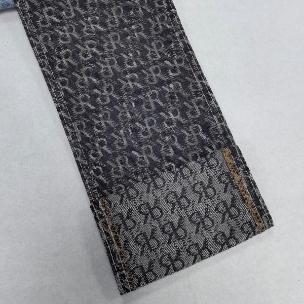 Full of RR Pattern Jacquard Denim Fabric Cotton Polyester Middle Weight for Special Design Men Jeans