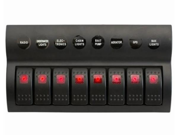Marine Boat Splashproof Switch Panel 8 Gang With Led Indicator Rocker Auto Fuses